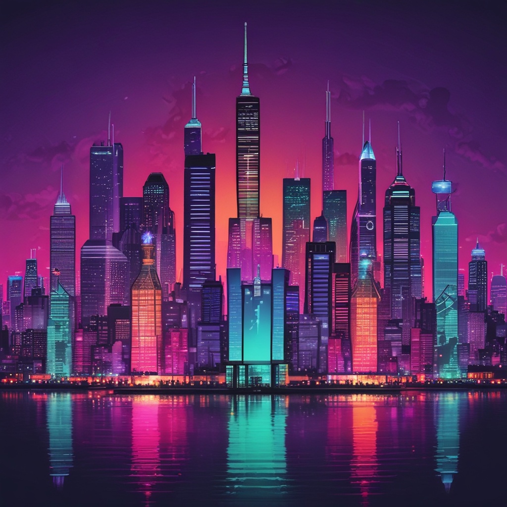TMNZ logo with neon colors on a cityscape background